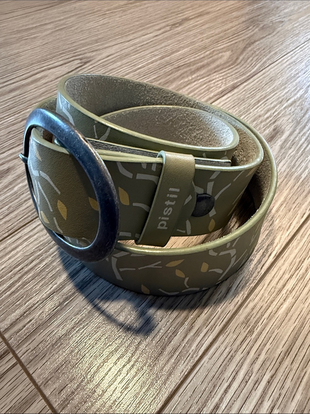 Pistil Olive Green Printed Belt with Round Buckle